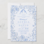  Classic French Blue Floral Wedding  Kaart (Voorkant)