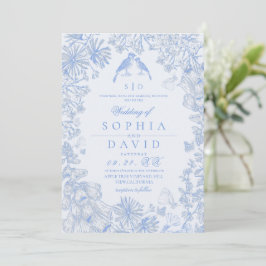  Classic French Blue Floral Wedding  Kaart