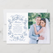 Classic French Blue Flowers & Ribbons Photo Bedankkaart (Voorkant)