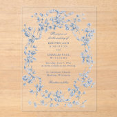 Classic French Blue Flowers & Ribbons Wedding Acryl Uitnodigingen (Voorkant)