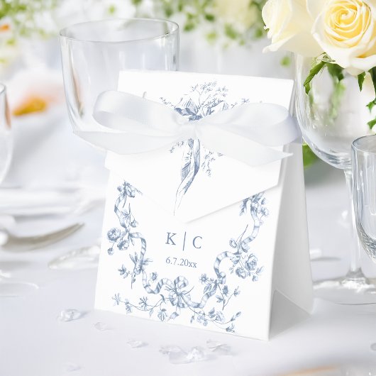 Classic French Blue Flowers & Ribbons Wedding Bedankdoosjes