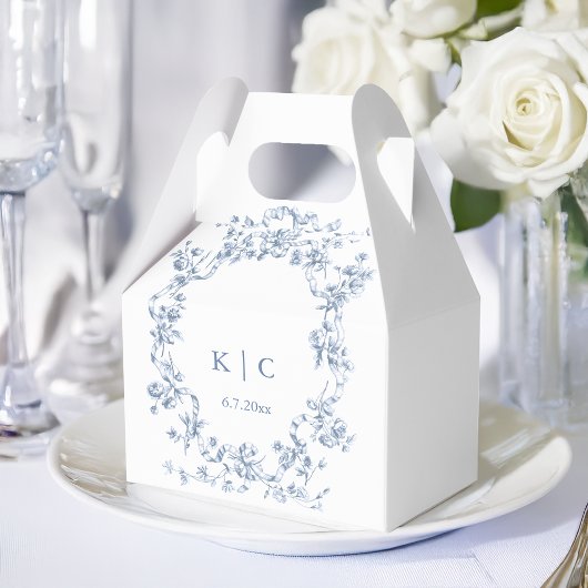 Classic French Blue Flowers & Ribbons Wedding Bedankdoosjes