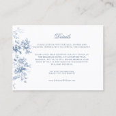 Classic French Blue Flowers & Ribbons Wedding Informatiekaartje (Voorkant)