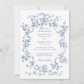 Classic French Blue Flowers & Ribbons Wedding Kaart (Voorkant)