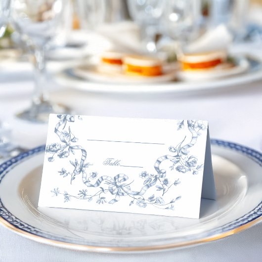  Classic French Blue Flowers & Ribbons Wedding Plaatskaartje