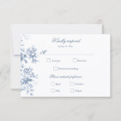 Classic French Blue Flowers & Ribbons Wedding RSVP Kaartje (Voorkant)