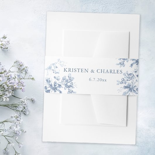 Classic French Blue Flowers & Ribbons Wedding Uitnodigingen Wikkel