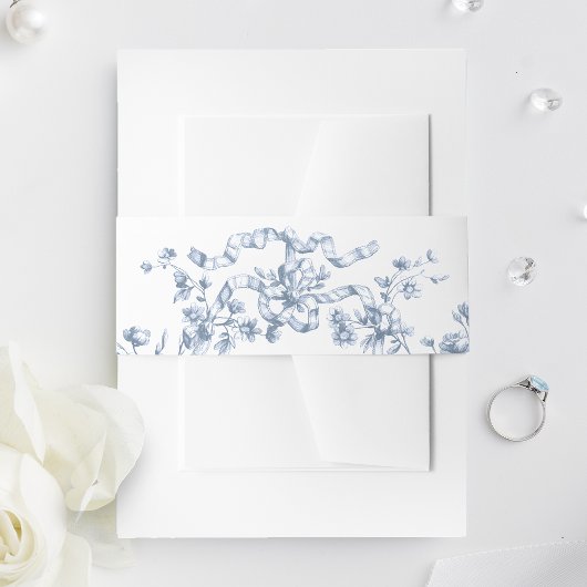 Classic French Blue Flowers & Ribbons Wedding Uitnodigingen Wikkel