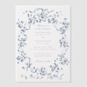Classic French Blue Flowers & Ribbons Wedding Vellum Uitnodigingen (Voorkant)