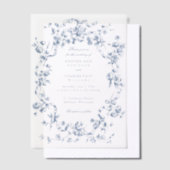 Classic French Blue Flowers & Ribbons Wedding Vellum Uitnodigingen (Offset)