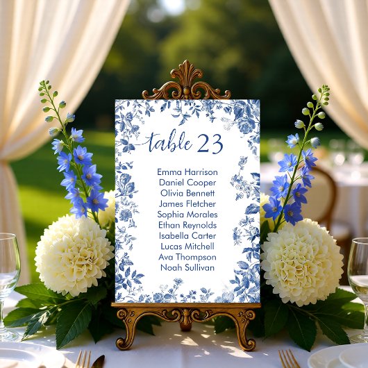 Classic French Blue Toile Seating Chart Card Kaart
