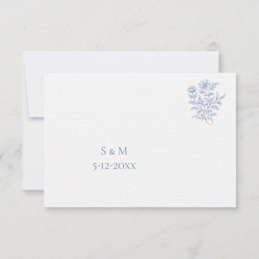 Classic French Blue Wedding RSVP card (Achterkant)