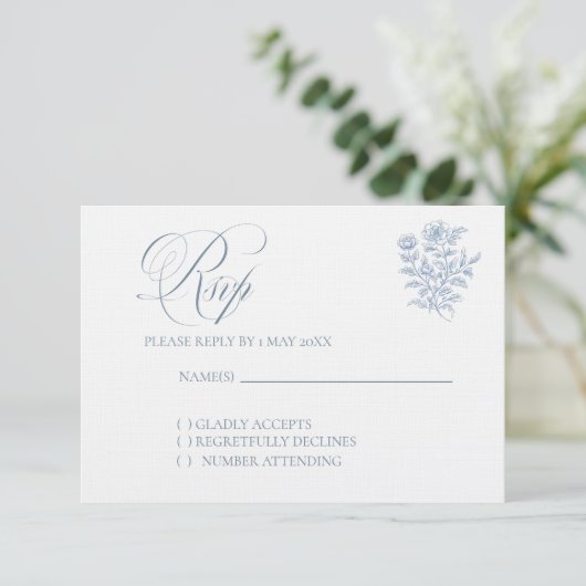Classic French Blue Wedding RSVP card (Staand voorkant)