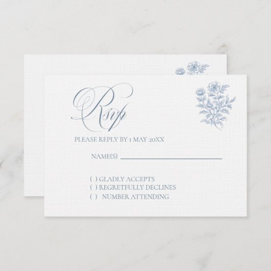 Classic French Blue Wedding RSVP card (Voorkant / Achterkant)