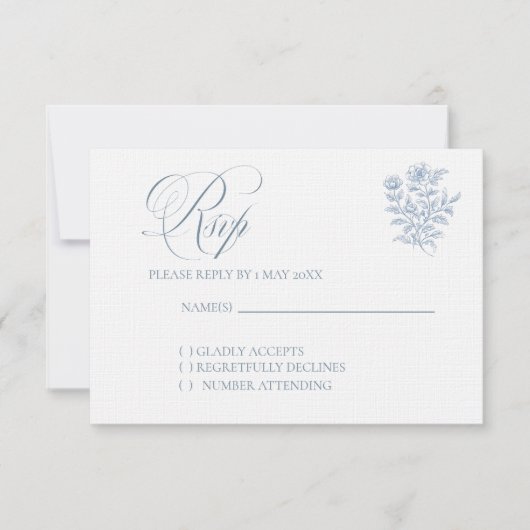 Classic French Blue Wedding RSVP card Kaartje (Voorkant)