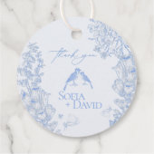 Classic French Blue White Floral Birds Wedding  Bedankjes Labels (Achterkant)