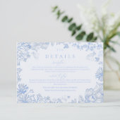 Classic French Blue White Floral Wedding Enclosure Informatiekaartje (Staand voorkant)