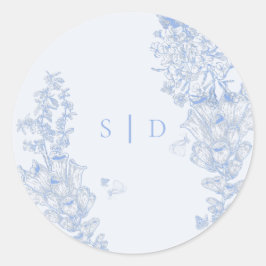 Classic French Blue White Floral Wedding Enclosure Ronde Sticker