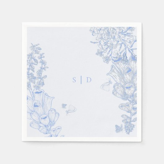 Classic French Blue White Floral Wedding Enclosure Servet (Voorkant)