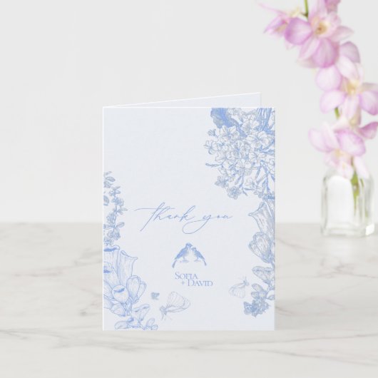 Classic French Blue White Floral Wedding Thank you Kaart (Orchidee)