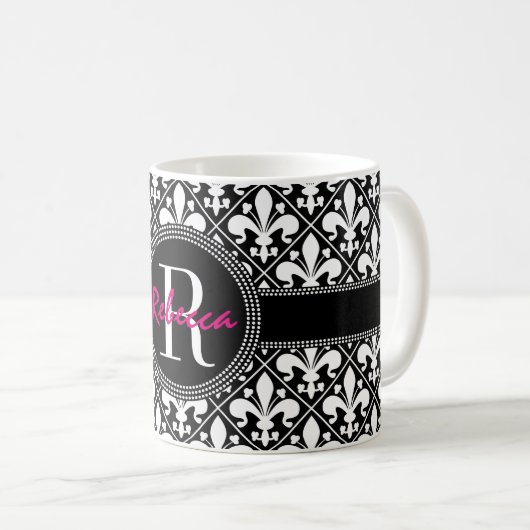 Classic French Fleur de Lis Name and Monogram Koffiemok (Voorkant rechts)