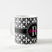 Classic French Fleur de Lis Name and Monogram Koffiemok (Voorkant links)