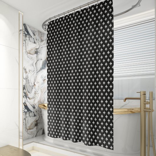 Classic French Fleur de Lis Pattern Black White Douchegordijn