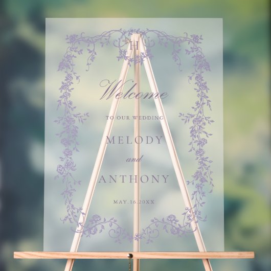 Classic French Lavender Floral Wedding Welcome  Acryl Bord (Neutraal)