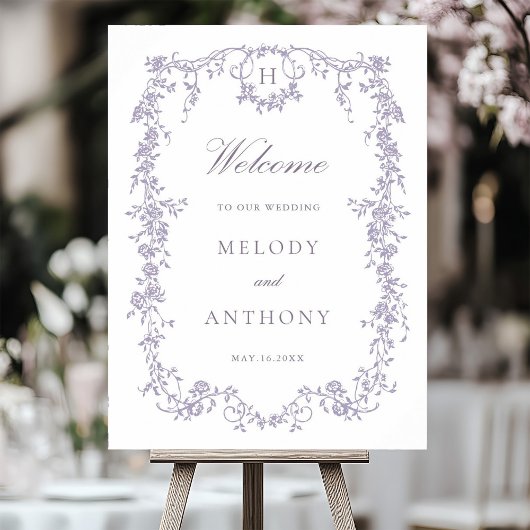 Classic French Lavender Floral Wedding Welcome Poster