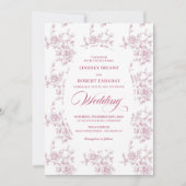 Classic French Toile Roses Wedding Invitation Kaart (Voorkant)