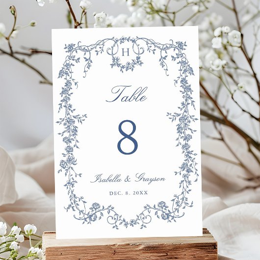 Classic French Victorian Blue Frame Wedding Kaart