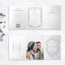 Classic French Victorian Lavender Floral Wedding Drieluik Uitnodiging
