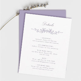 Classic French Victorian Lavender Wedding Details Informatiekaartje