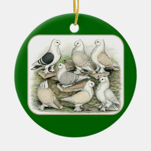 Classic Frill Pigeons Satinettes Keramisch Ornament (Voorkant)