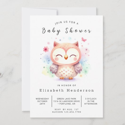 Classic Fun Owl Baby shower Kaart (Voorkant)
