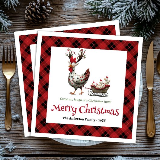 Classic Funny Chickens Personalized Red Green Xmas Servet