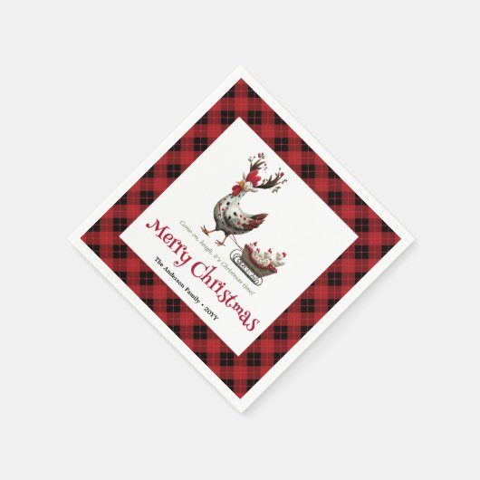 Classic Funny Chickens Personalized Red Green Xmas Servet (Hoek)