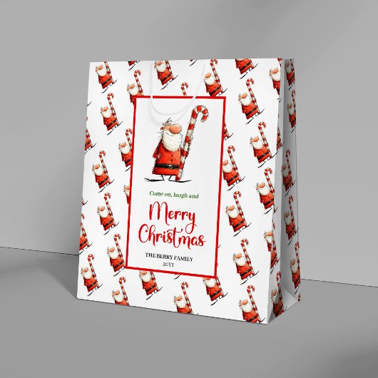 Classic funny Santa gift bag red green celebration Medium Cadeauzakje