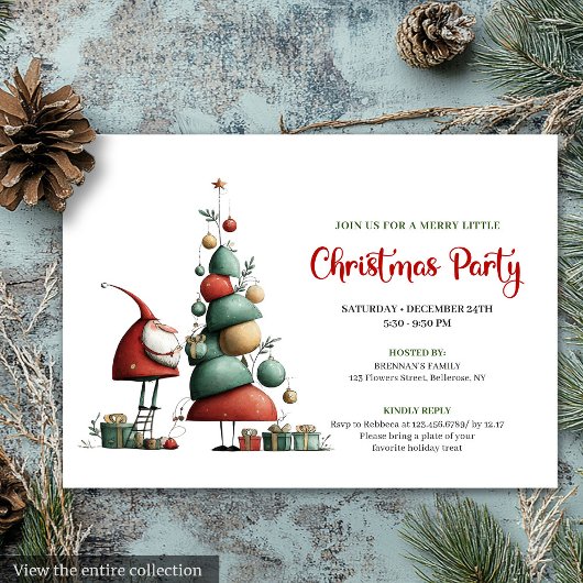 Classic Funny Santa Red Green Holiday Invitation Kaart