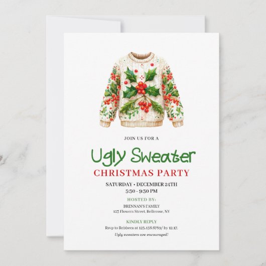 Classic Funny Ugly Sweater Holiday Invite Kaart (Voorkant)