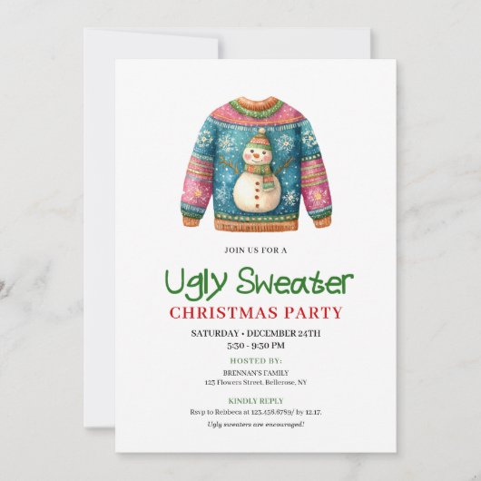 Classic Funny Ugly Sweater Xmas Party Invite Kaart (Voorkant)