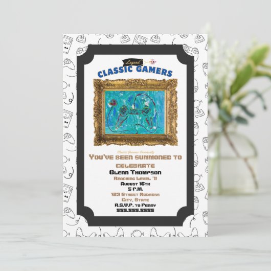 Classic Gamers Verjaardag Cool Play Uitnodiging (Staand voorkant)