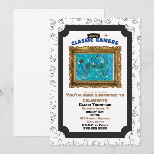 Classic Gamers Verjaardag Cool Play Uitnodiging (Voorkant / Achterkant)