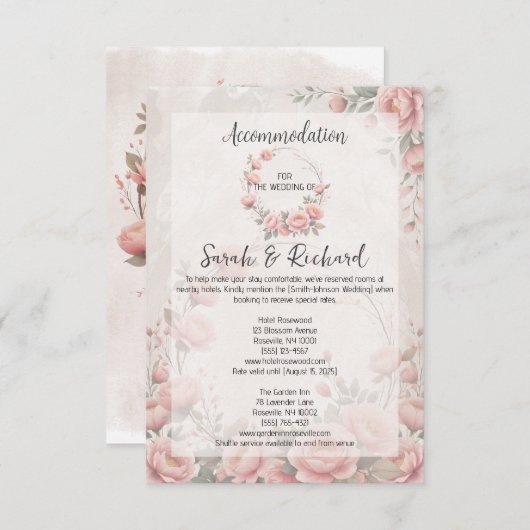 Classic Garden Blush Wedding Accommodation Informatiekaartje (Voorkant / Achterkant)