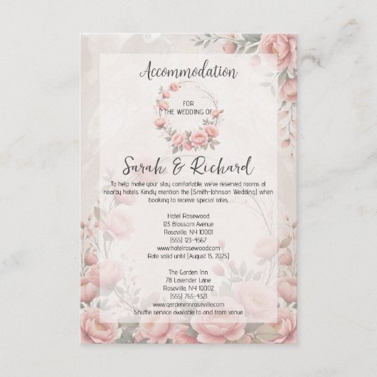 Classic Garden Blush Wedding Accommodation Informatiekaartje (Voorkant)