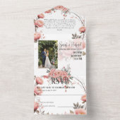 Classic Garden Floral Tri-Fold Wedding Photo All In One Uitnodiging (Binnen)