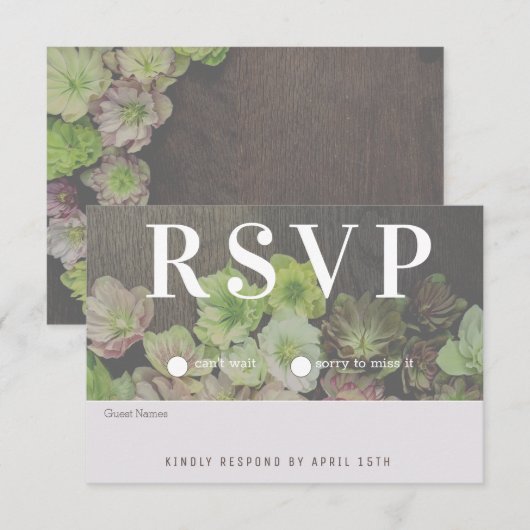 CLASSIC Garden Hellebore White en Wood RSVP Card (Voorkant / Achterkant)