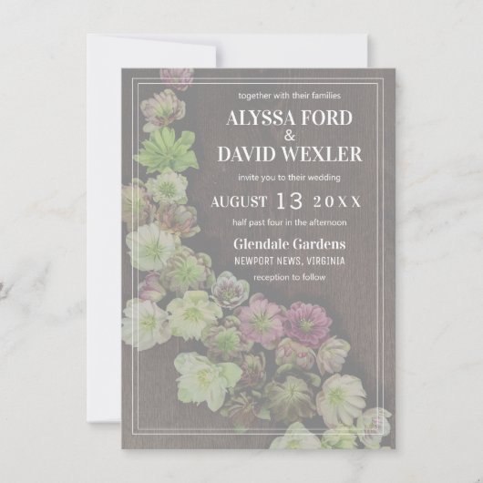 CLASSIC Garden Helleborus Hout bruiloft uitnodigin Kaart (Voorkant)