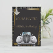 Classic Gatsby Deco Limo Wedding Invitation Kaart (Staand voorkant)