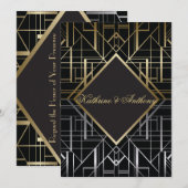 Classic Gatsby Deco Wedding Invitation G2 Kaart (Voorkant / Achterkant)
